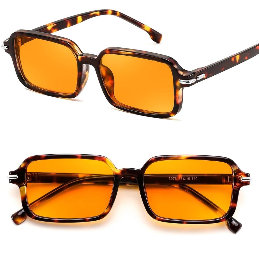 Unisex Tortoise Orange Narrow Rectangle Retro 90s Classic Fashion Sunglasses